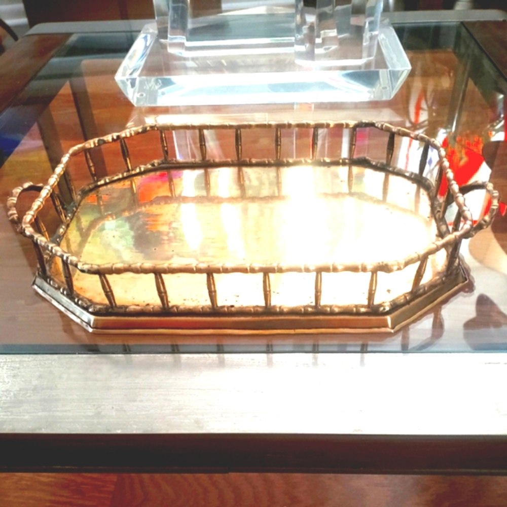 BRASS BAMBOO DESIGN serving tray- octagonal shape